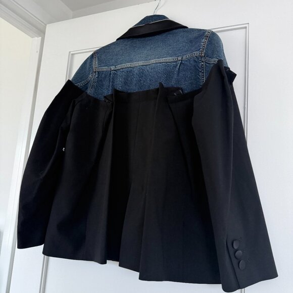 Sacai 21-05517 Mixed Media Blue Denim Jean Jacket Black Wool Sz 1 - Picture 10 of 11